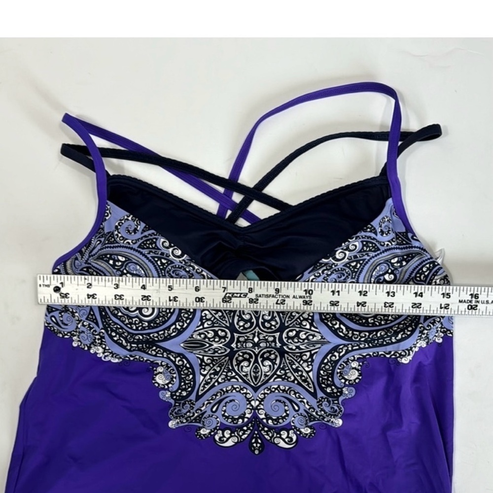 Athleta Tankini Swim Top Women's M Purple Blue Padded Bra - Picture 3 of 6